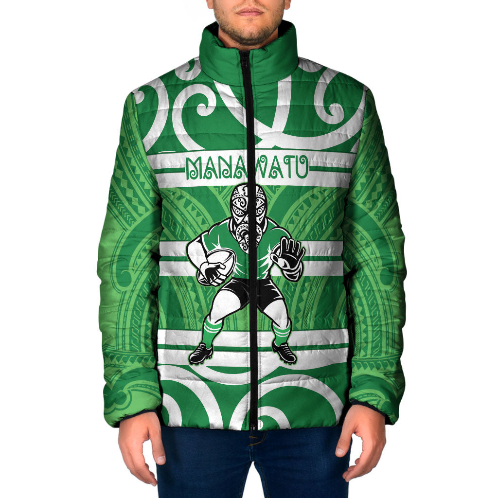 Manawatu Custom Rugby New Zealand Padded Jacket Aotearoa Maori Pukana Tiki Mascot