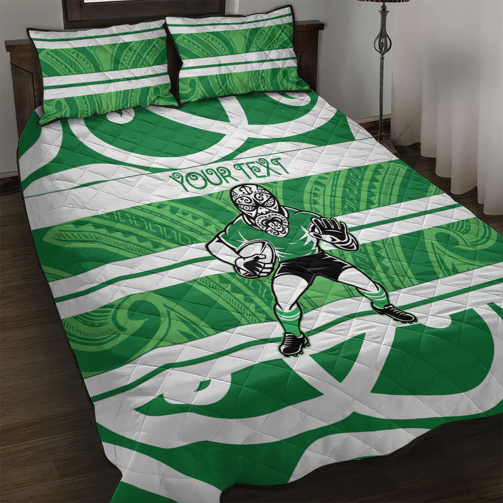 Manawatu Custom Rugby New Zealand Quilt Bed Set Aotearoa Maori Pukana Tiki Mascot
