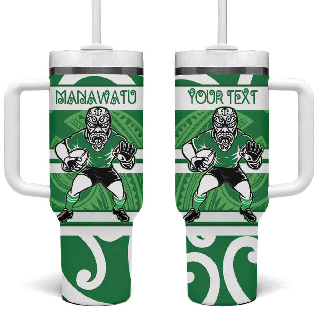Manawatu Custom Rugby New Zealand Tumbler With Handle Aotearoa Maori Pukana Tiki Mascot