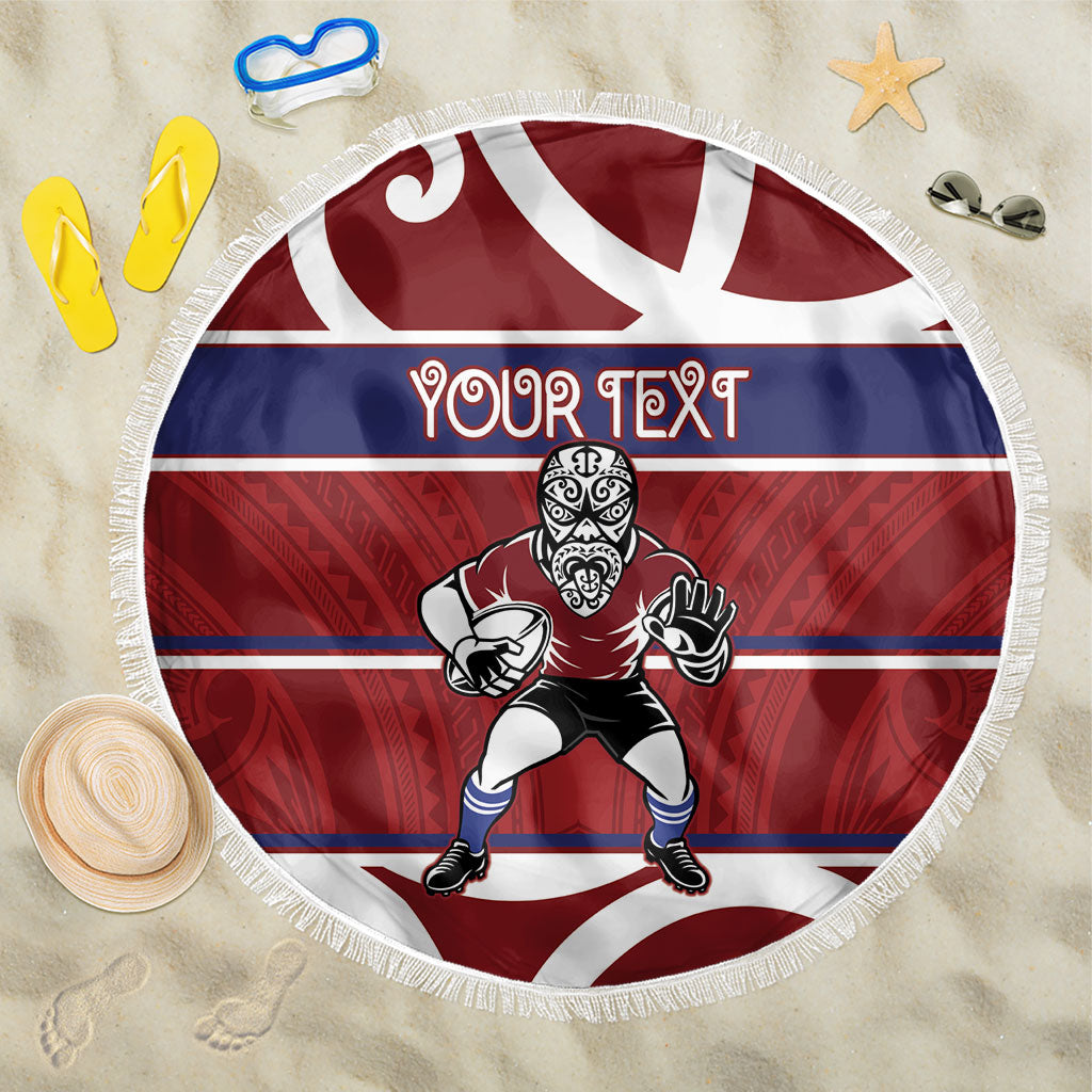 Southland Custom Rugby New Zealand Beach Blanket Aotearoa Maori Pukana Tiki Mascot