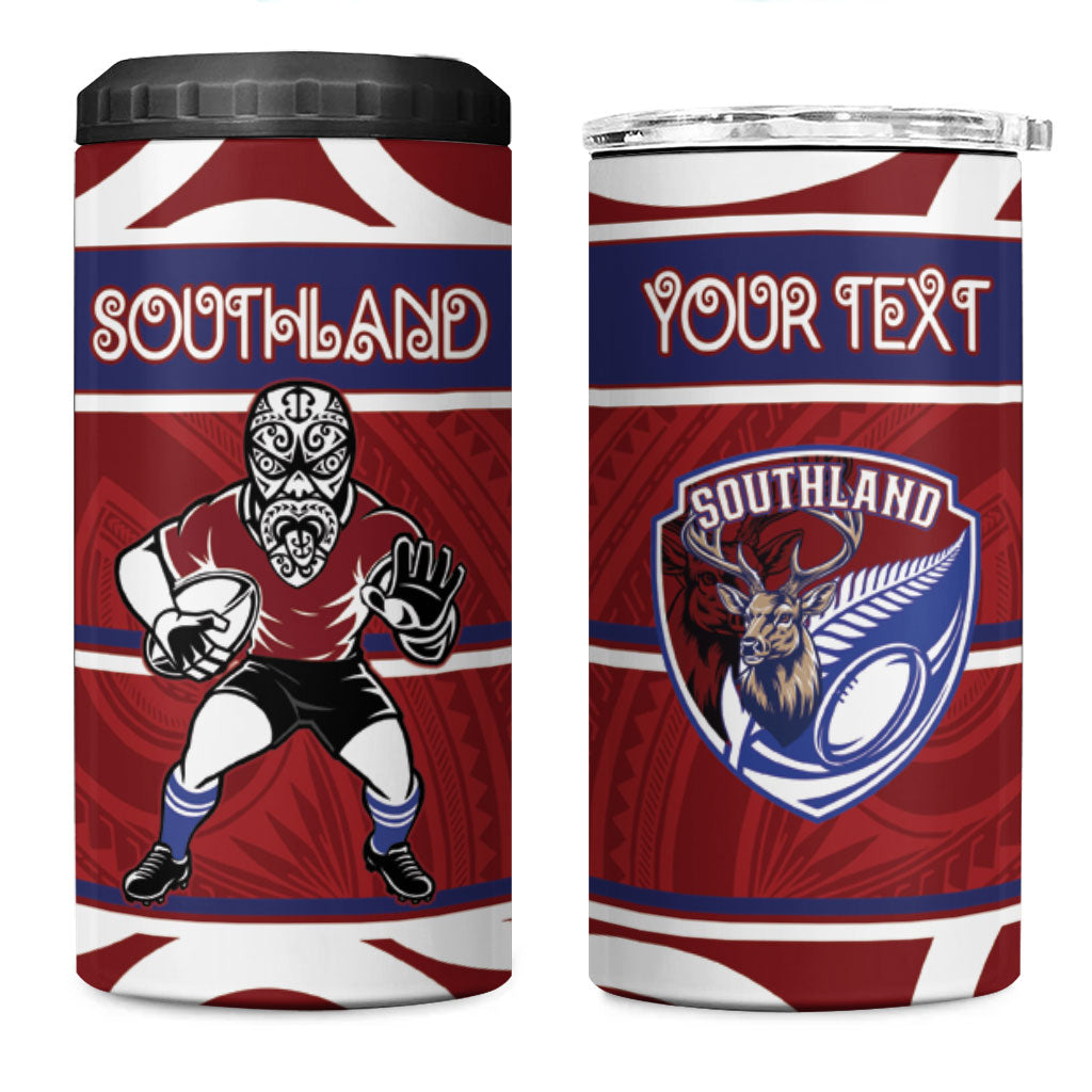 Southland Custom Rugby New Zealand 4 in 1 Can Cooler Tumbler Aotearoa Maori Pukana Tiki Mascot