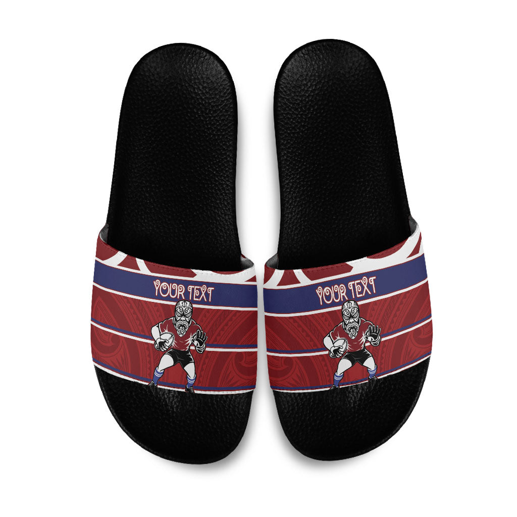 Southland Custom Rugby New Zealand Slide Sandals Aotearoa Maori Pukana Tiki Mascot