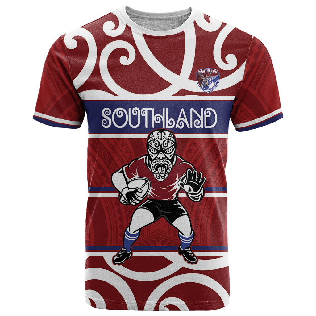 Southland Custom Rugby New Zealand T Shirt Aotearoa Maori Pukana Tiki Mascot