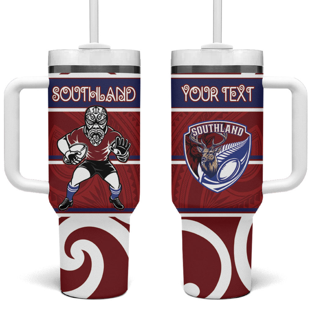 Southland Custom Rugby New Zealand Tumbler With Handle Aotearoa Maori Pukana Tiki Mascot