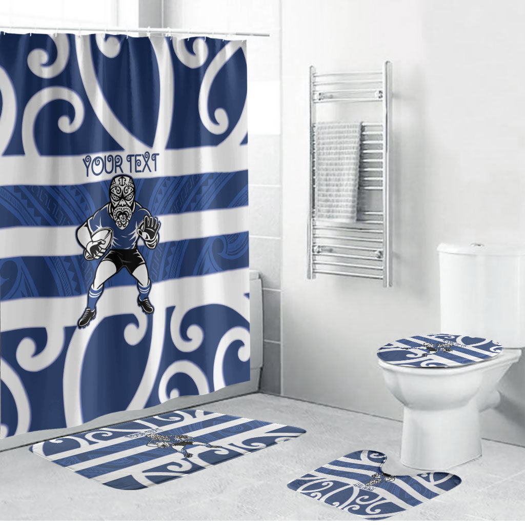 Auckland Custom Rugby New Zealand Bathroom Set Aotearoa Maori Pukana Tiki Mascot