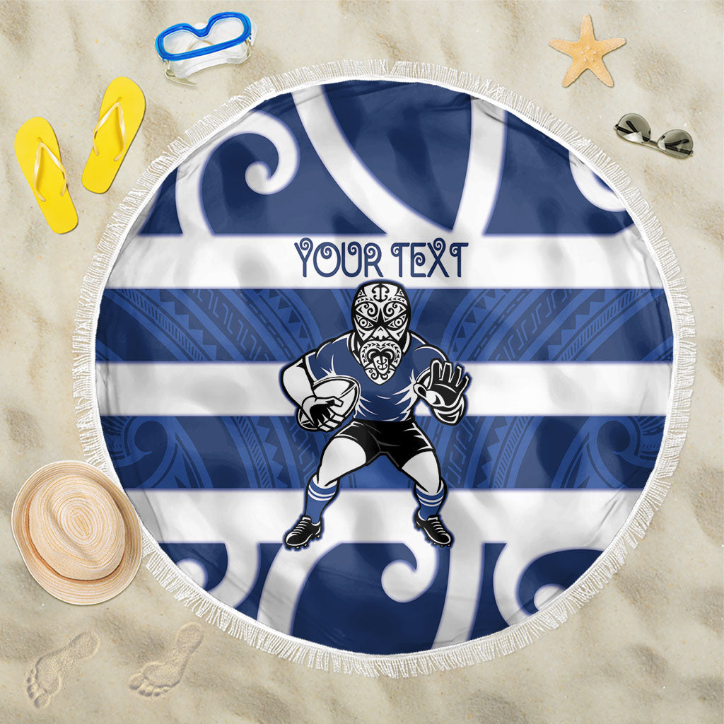 Auckland Custom Rugby New Zealand Beach Blanket Aotearoa Maori Pukana Tiki Mascot