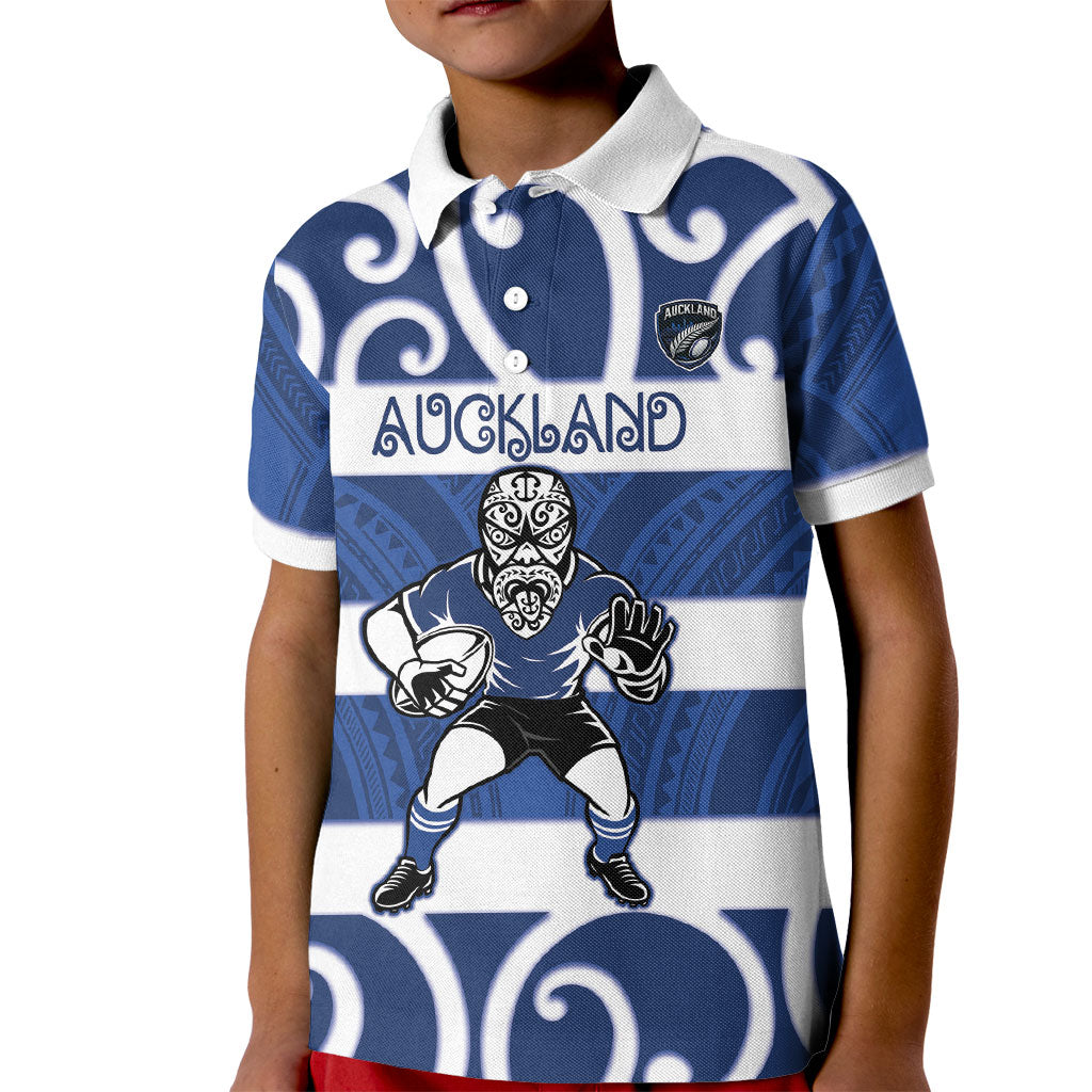 Auckland Custom Rugby New Zealand Kid Polo Shirt Aotearoa Maori Pukana Tiki Mascot