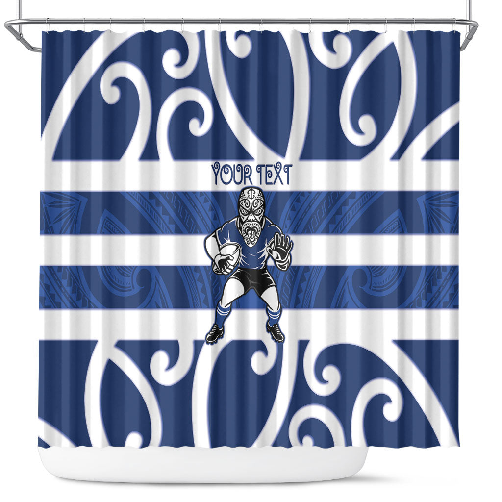 Auckland Custom Rugby New Zealand Shower Curtain Aotearoa Maori Pukana Tiki Mascot