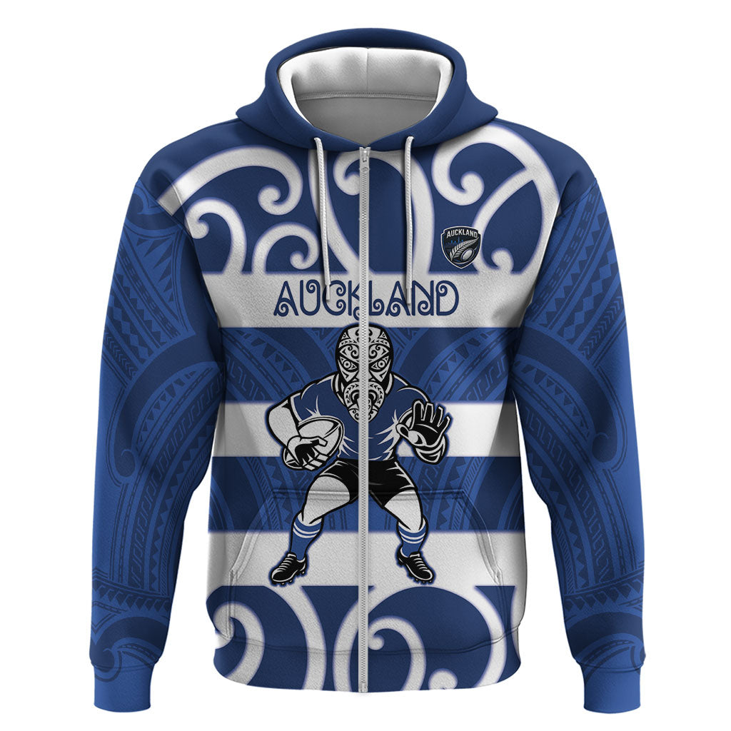 Auckland Custom Rugby New Zealand Zip Hoodie Aotearoa Maori Pukana Tiki Mascot