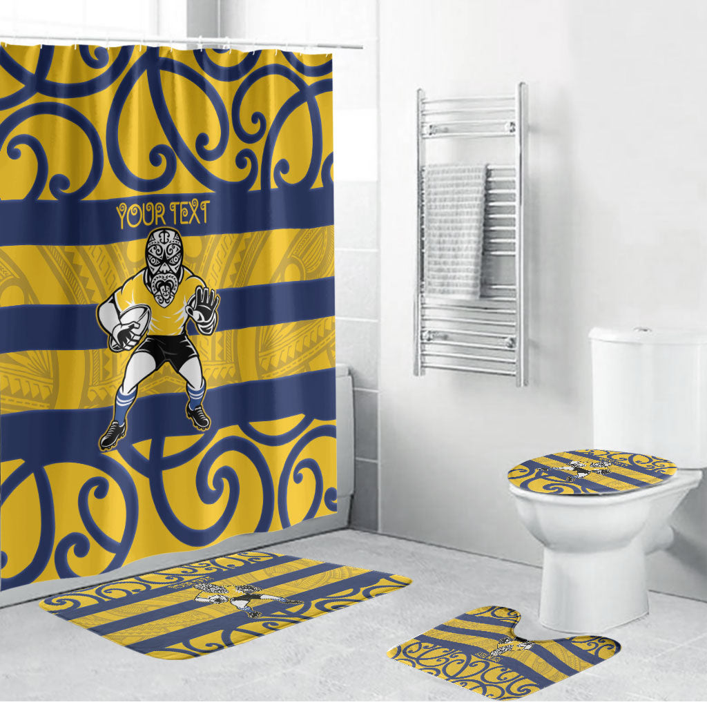 Bay of Plenty Custom Rugby New Zealand Bathroom Set Aotearoa Maori Pukana Tiki Mascot