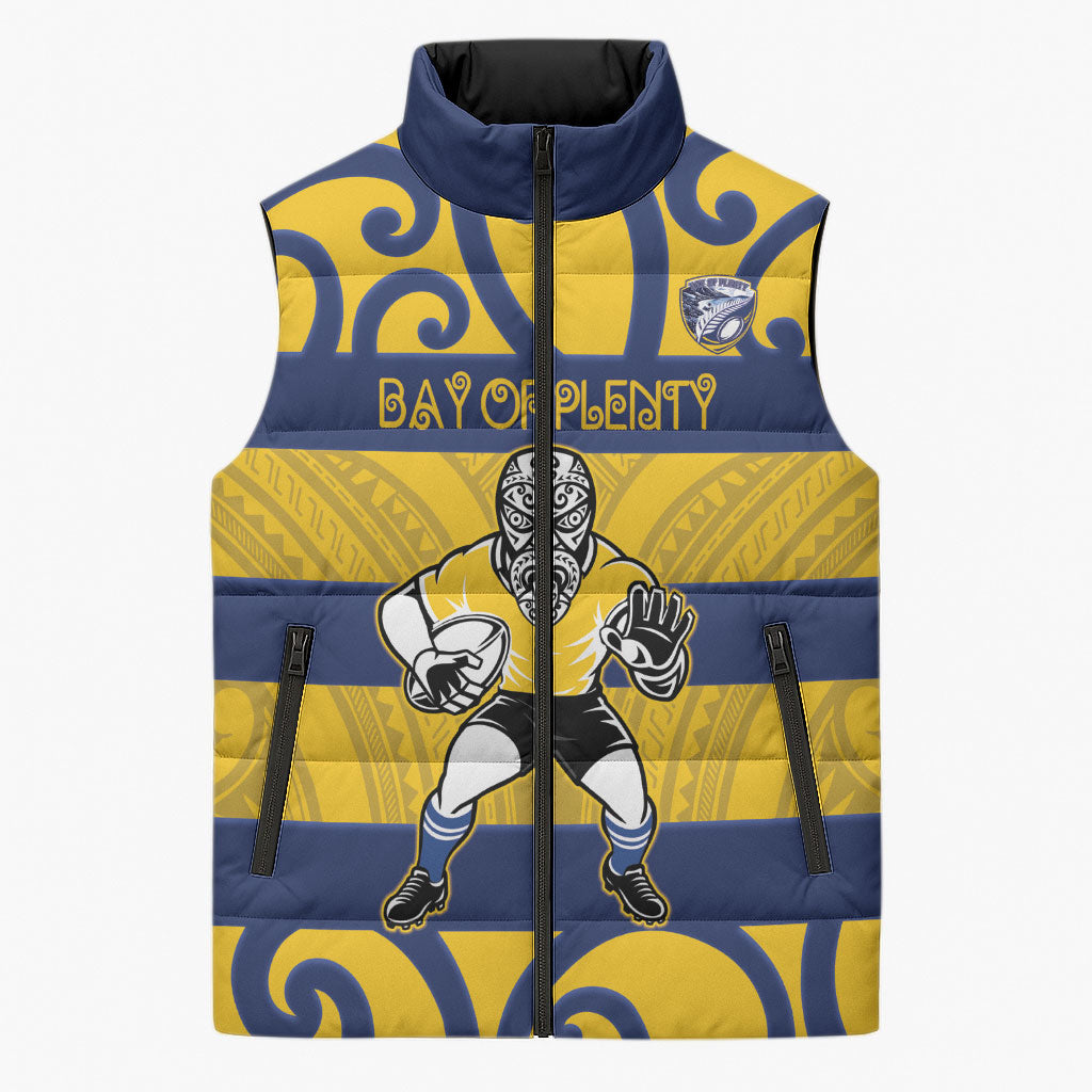 Bay of Plenty Custom Rugby New Zealand Sleeveless Puffer Jacket Aotearoa Maori Pukana Tiki Mascot