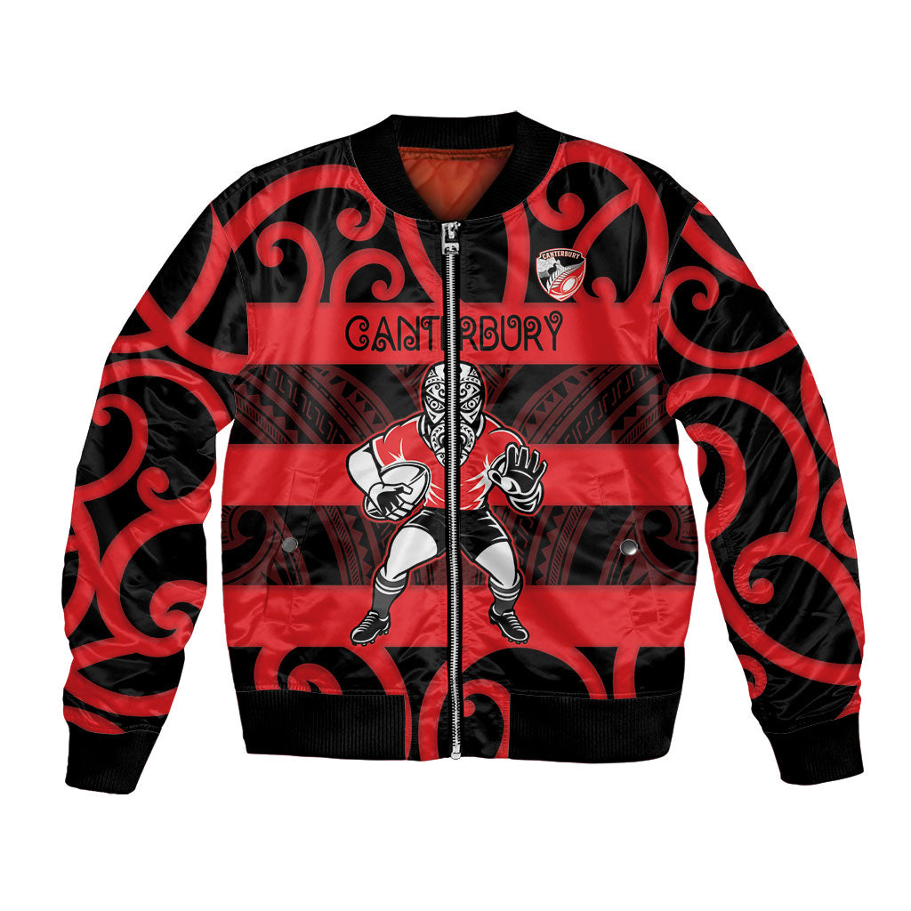 Canterbury Custom Rugby New Zealand Bomber Jacket Aotearoa Maori Pukana Tiki Mascot