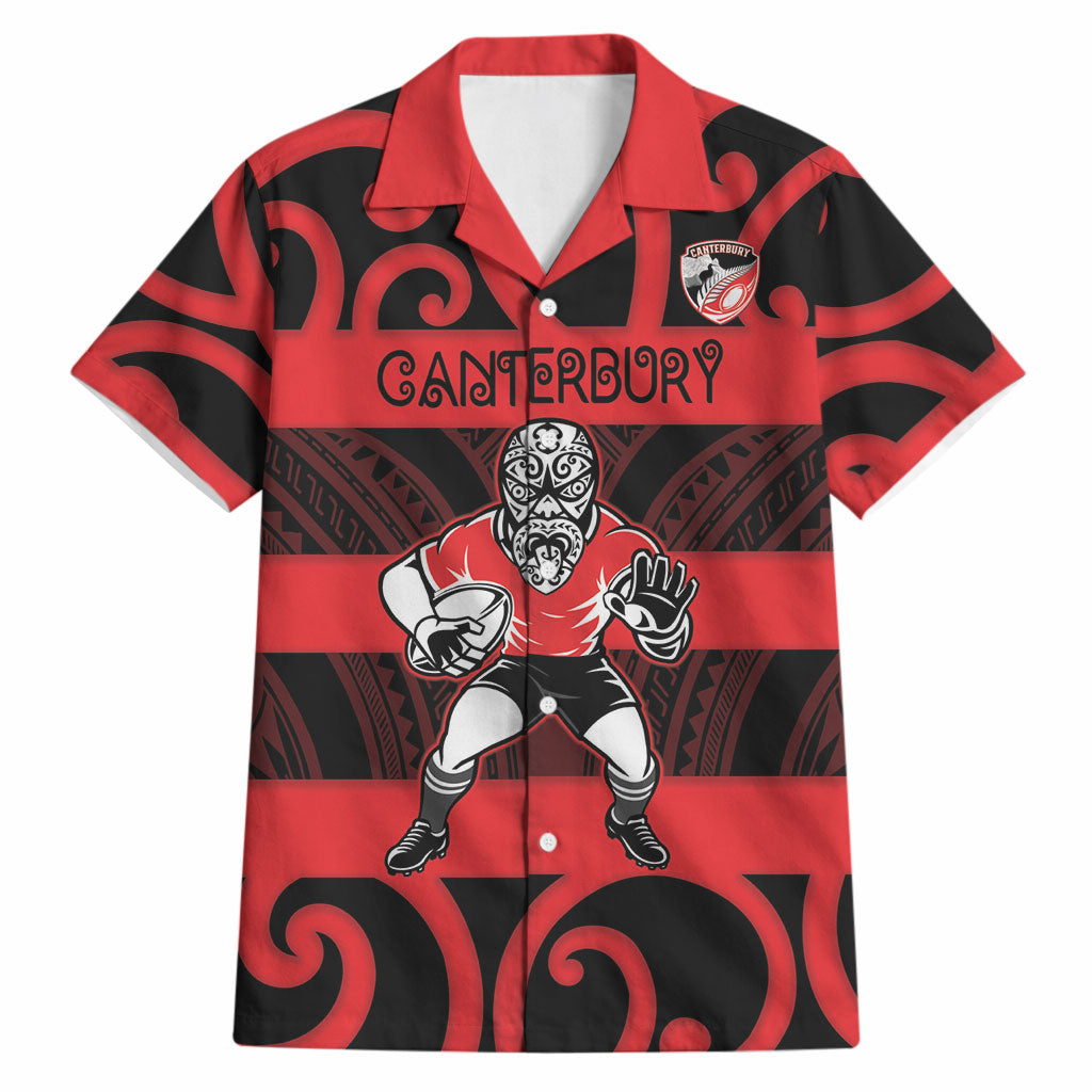 Canterbury Custom Rugby New Zealand Hawaiian Shirt Aotearoa Maori Pukana Tiki Mascot