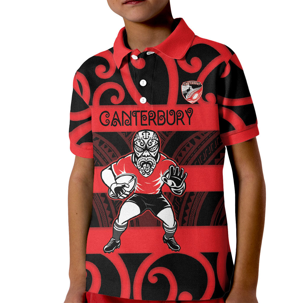Canterbury Custom Rugby New Zealand Kid Polo Shirt Aotearoa Maori Pukana Tiki Mascot