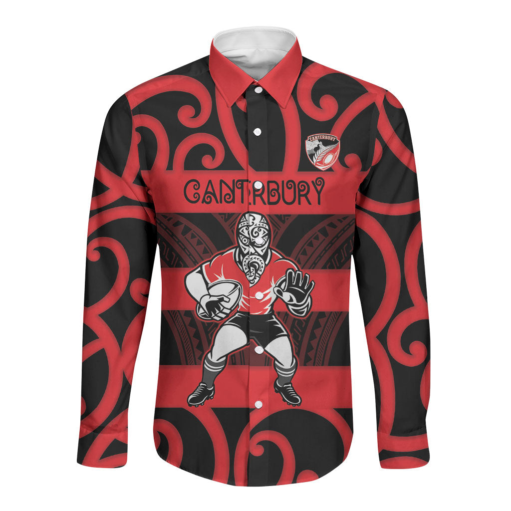 Canterbury Custom Rugby New Zealand Long Sleeve Button Shirt Aotearoa Maori Pukana Tiki Mascot