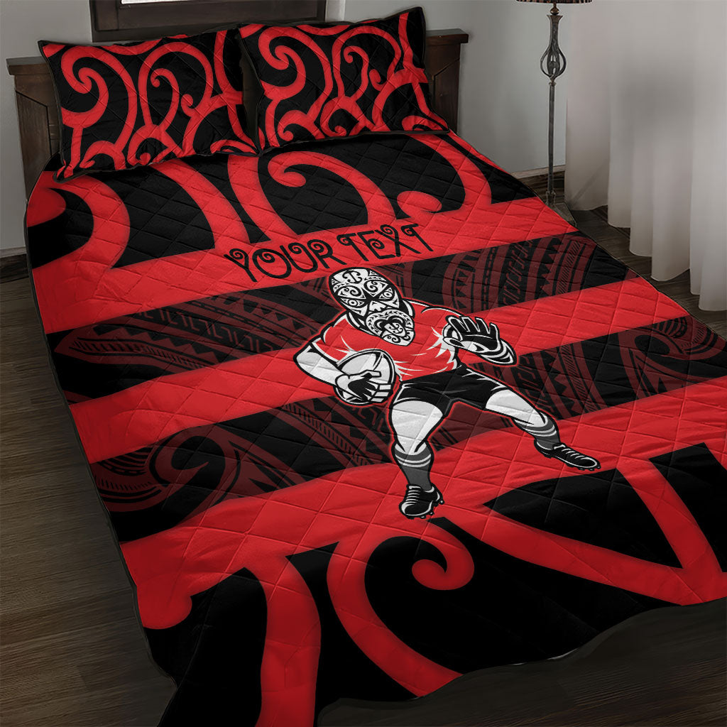 Canterbury Custom Rugby New Zealand Quilt Bed Set Aotearoa Maori Pukana Tiki Mascot