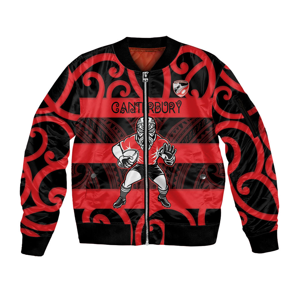 Canterbury Custom Rugby New Zealand Sleeve Zip Bomber Jacket Aotearoa Maori Pukana Tiki Mascot