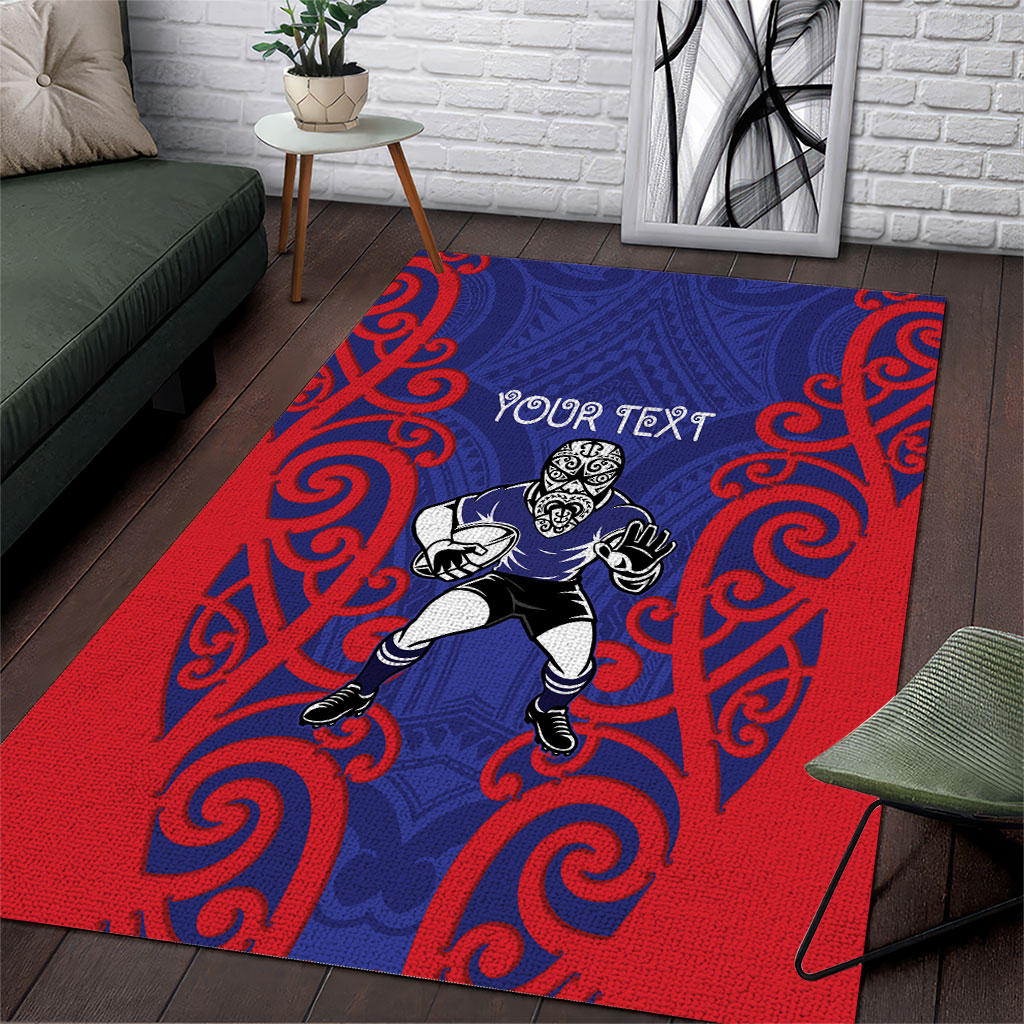 Tasman Custom Rugby New Zealand Area Rug Aotearoa Maori Pukana Tiki Mascot
