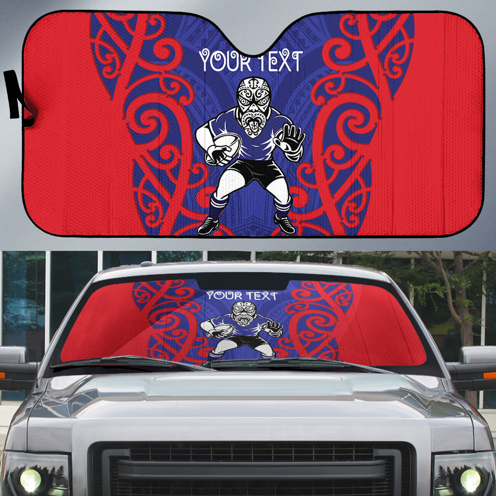 Tasman Custom Rugby New Zealand Auto Sun Shade Aotearoa Maori Pukana Tiki Mascot