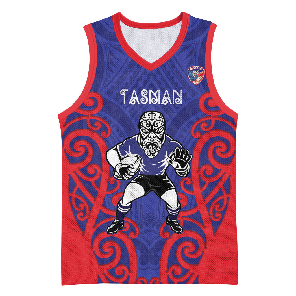 Tasman Custom Rugby New Zealand Basketball Jersey Aotearoa Maori Pukana Tiki Mascot