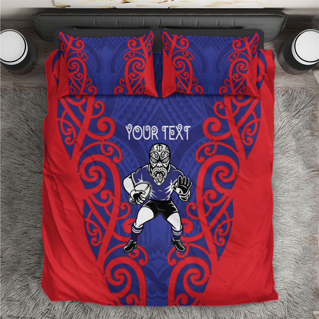 Tasman Custom Rugby New Zealand Bedding Set Aotearoa Maori Pukana Tiki Mascot