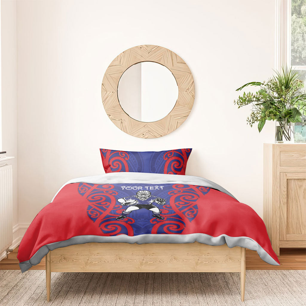 Tasman Custom Rugby New Zealand Bedding Set Aotearoa Maori Pukana Tiki Mascot