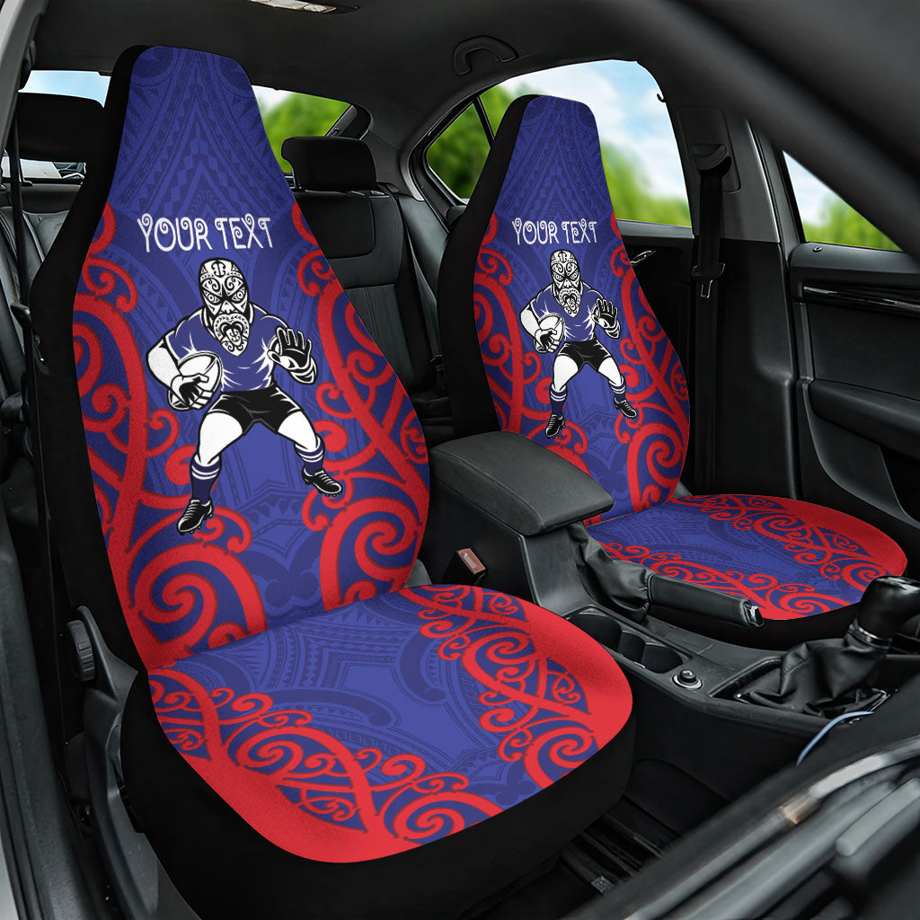 Tasman Custom Rugby New Zealand Car Seat Cover Aotearoa Maori Pukana Tiki Mascot