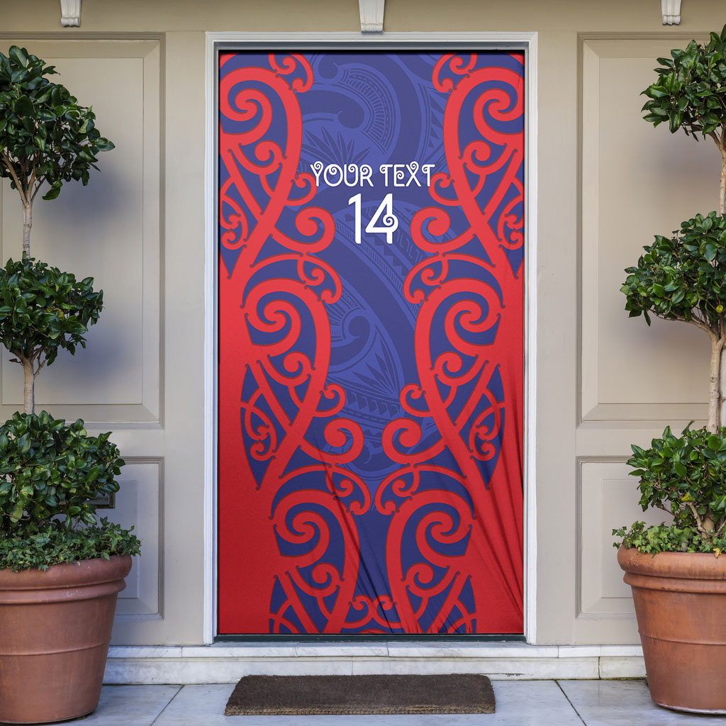 Tasman Custom Rugby New Zealand Door Cover Aotearoa Maori Pukana Tiki Mascot
