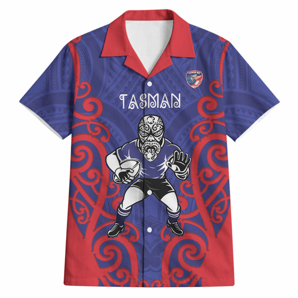 Tasman Custom Rugby New Zealand Hawaiian Shirt Aotearoa Maori Pukana Tiki Mascot