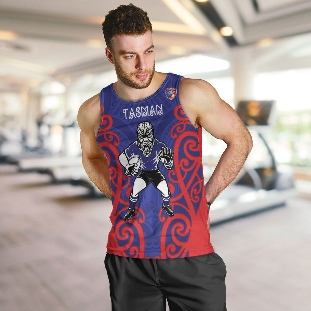 Tasman Custom Rugby New Zealand Men Tank Top Aotearoa Maori Pukana Tiki Mascot