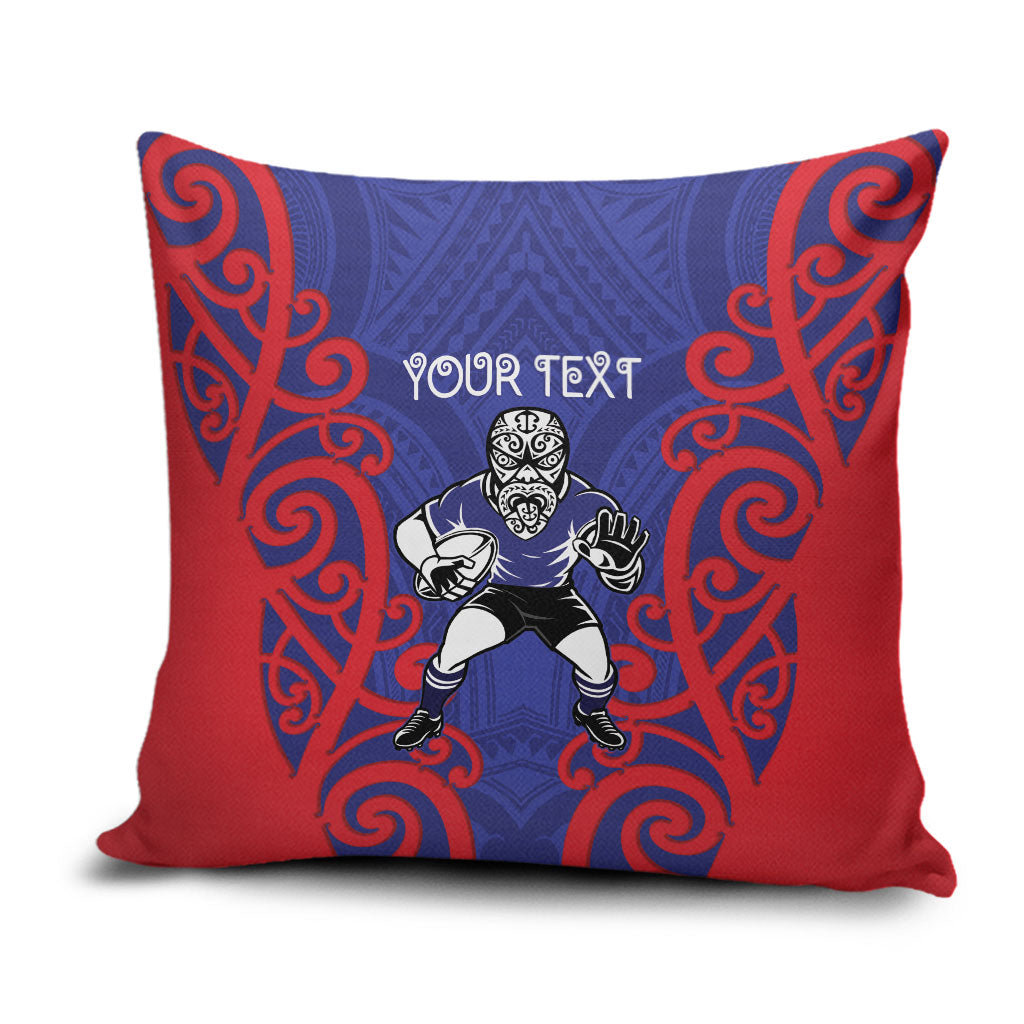 Tasman Custom Rugby New Zealand Pillow Cover Aotearoa Maori Pukana Tiki Mascot