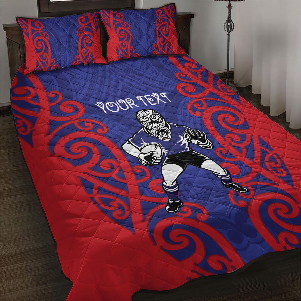 Tasman Custom Rugby New Zealand Quilt Bed Set Aotearoa Maori Pukana Tiki Mascot