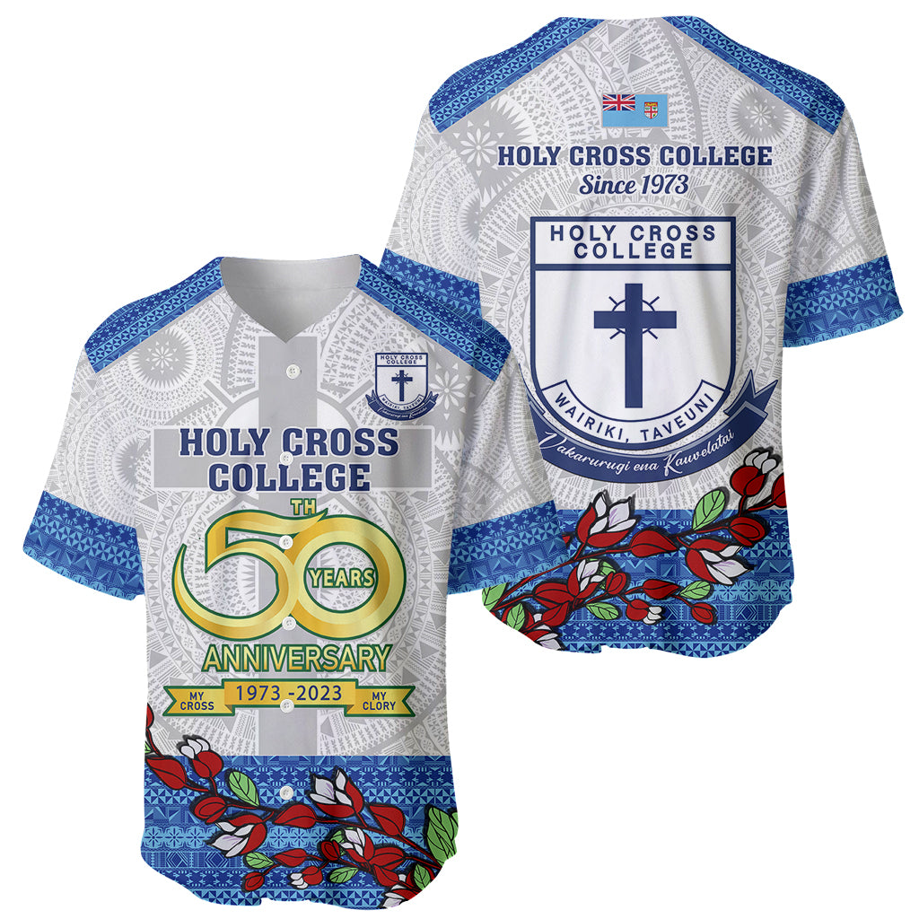 Fiji Holy Cross College Baseball Jersey Happy 50th Anniversary Fijian Tagimoucia Tapa Pattern LT14 - Polynesian Pride