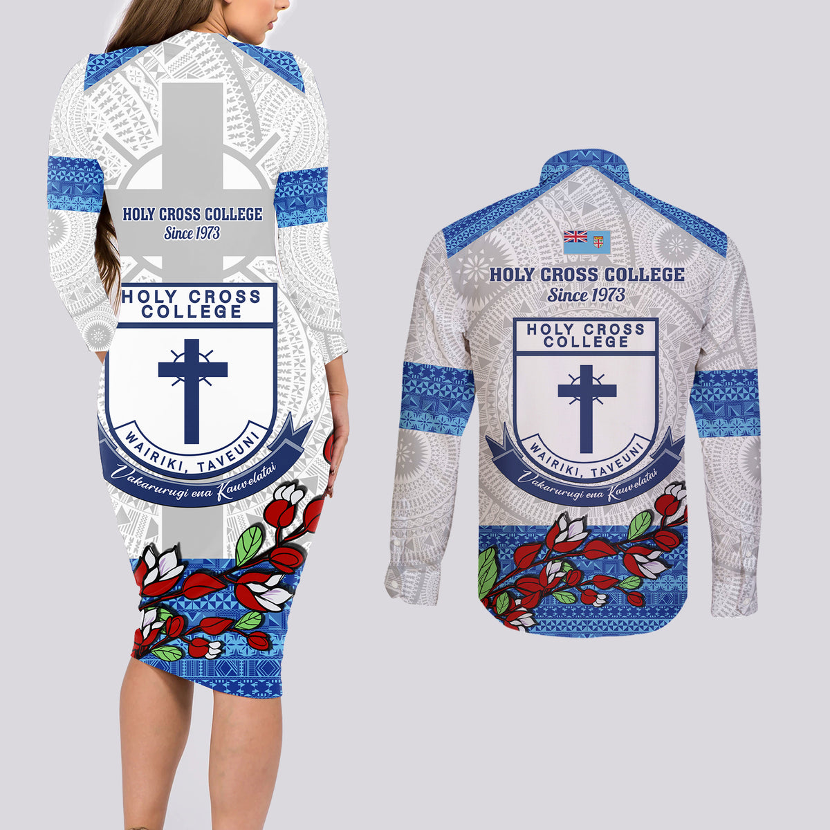 fiji-holy-cross-college-couples-matching-long-sleeve-bodycon-dress-and-long-sleeve-button-shirts-happy-50th-anniversary-fijian-tagimoucia-tapa-pattern
