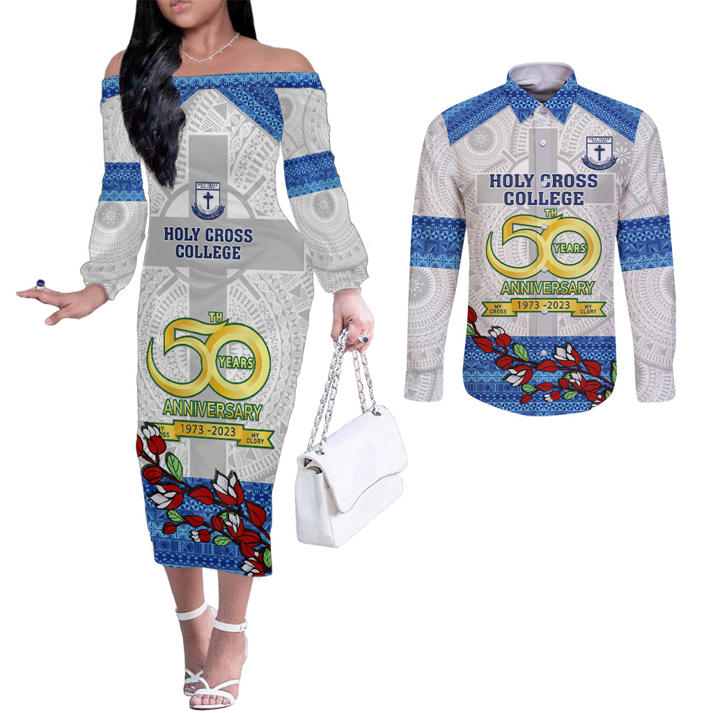 fiji-holy-cross-college-couples-matching-off-the-shoulder-long-sleeve-dress-and-long-sleeve-button-shirts-happy-50th-anniversary-fijian-tagimoucia-tapa-pattern