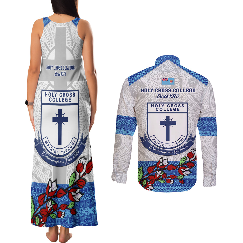 fiji-holy-cross-college-couples-matching-tank-maxi-dress-and-long-sleeve-button-shirts-happy-50th-anniversary-fijian-tagimoucia-tapa-pattern