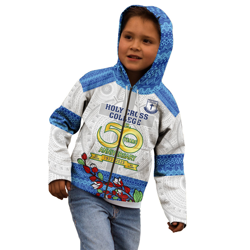 Fiji Holy Cross College Kid Hoodie Happy 50th Anniversary Fijian Tagimoucia Tapa Pattern LT14 - Polynesian Pride
