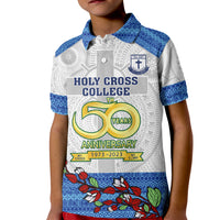 Fiji Holy Cross College Kid Polo Shirt Happy 50th Anniversary Fijian Tagimoucia Tapa Pattern LT14 Kid White - Polynesian Pride
