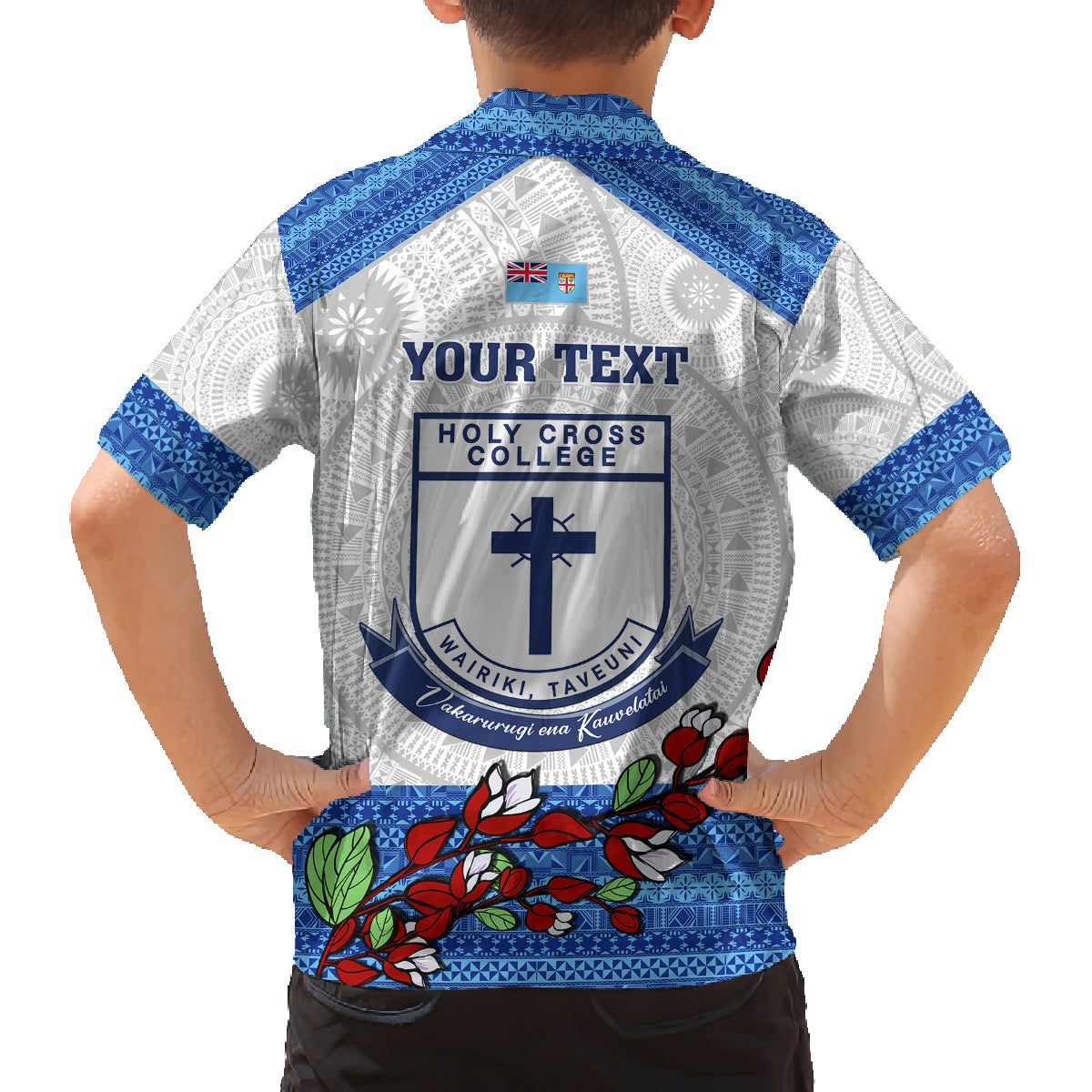 personalised-fiji-holy-cross-college-family-matching-long-sleeve-bodycon-dress-and-hawaiian-shirt-happy-50th-anniversary-fijian-tagimoucia-tapa-pattern