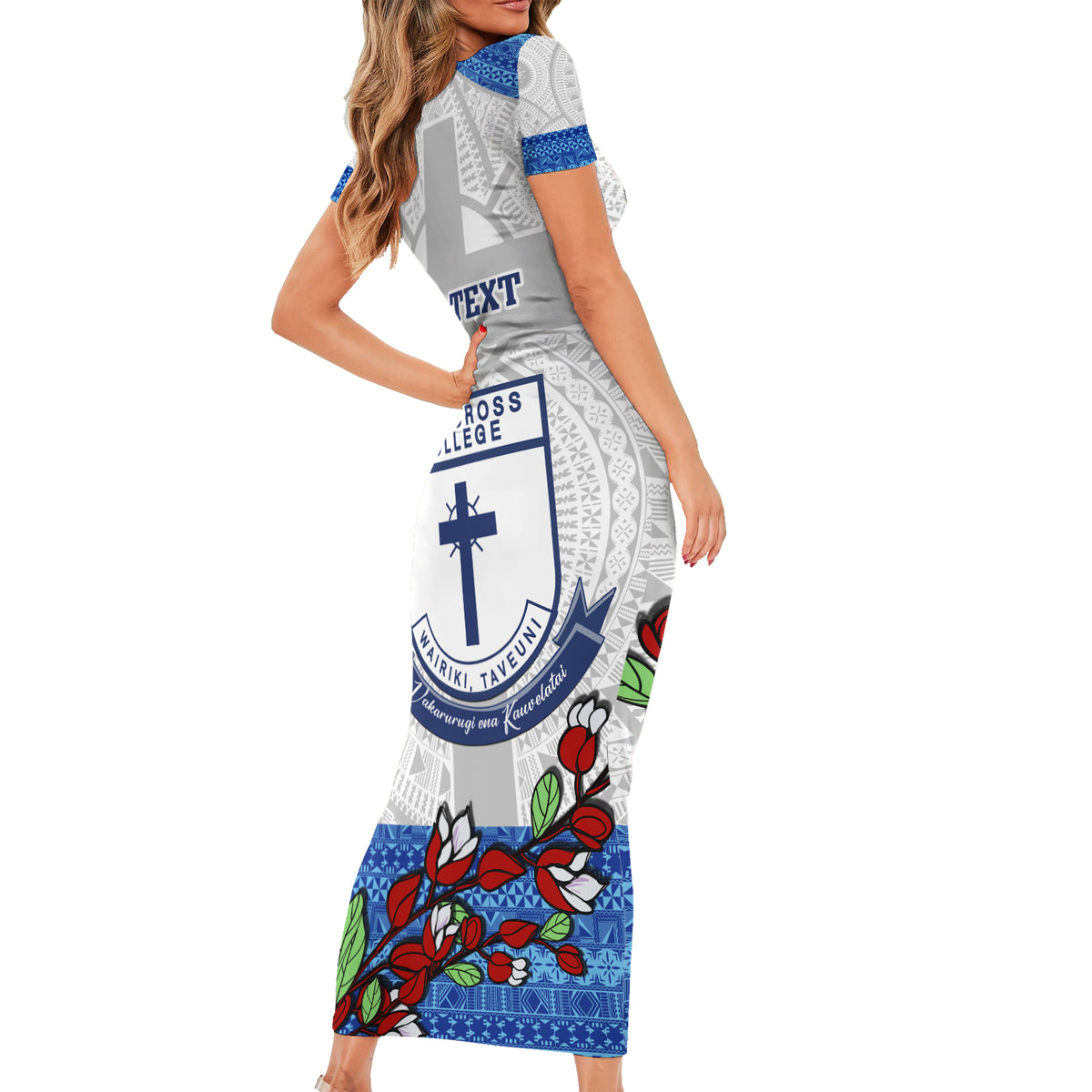 personalised-fiji-holy-cross-college-family-matching-short-sleeve-bodycon-dress-and-hawaiian-shirt-happy-50th-anniversary-fijian-tagimoucia-tapa-pattern