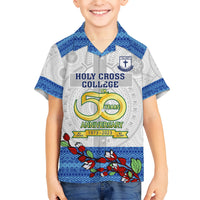 Personalised Fiji Holy Cross College Kid Hawaiian Shirt Happy 50th Anniversary Fijian Tagimoucia Tapa Pattern LT14 Kid White - Polynesian Pride