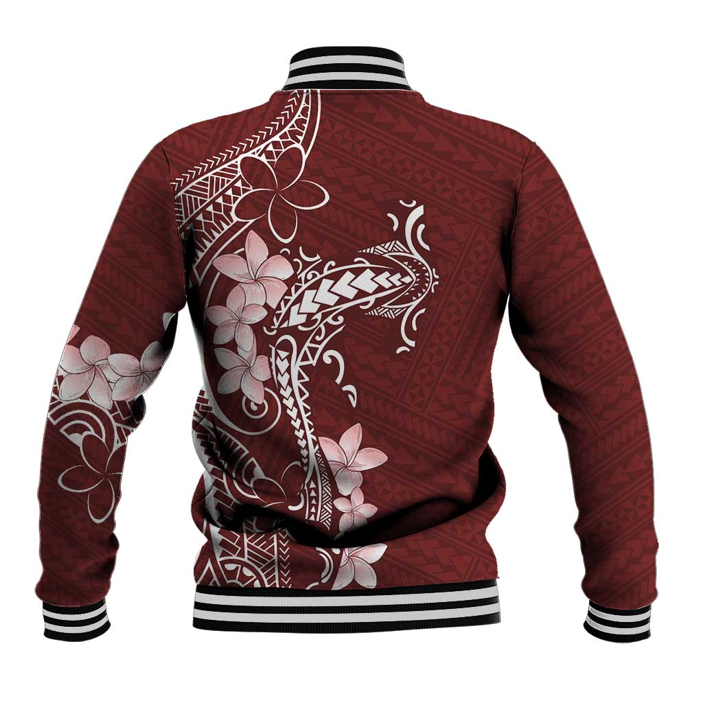 Oxblood Hawaii Baseball Jacket Hammerhead Shark Tattoo Curve Polynesian - Polynesian Pride