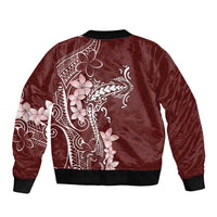 Oxblood Hawaii Bomber Jacket Hammerhead Shark Tattoo Curve Polynesian - Polynesian Pride