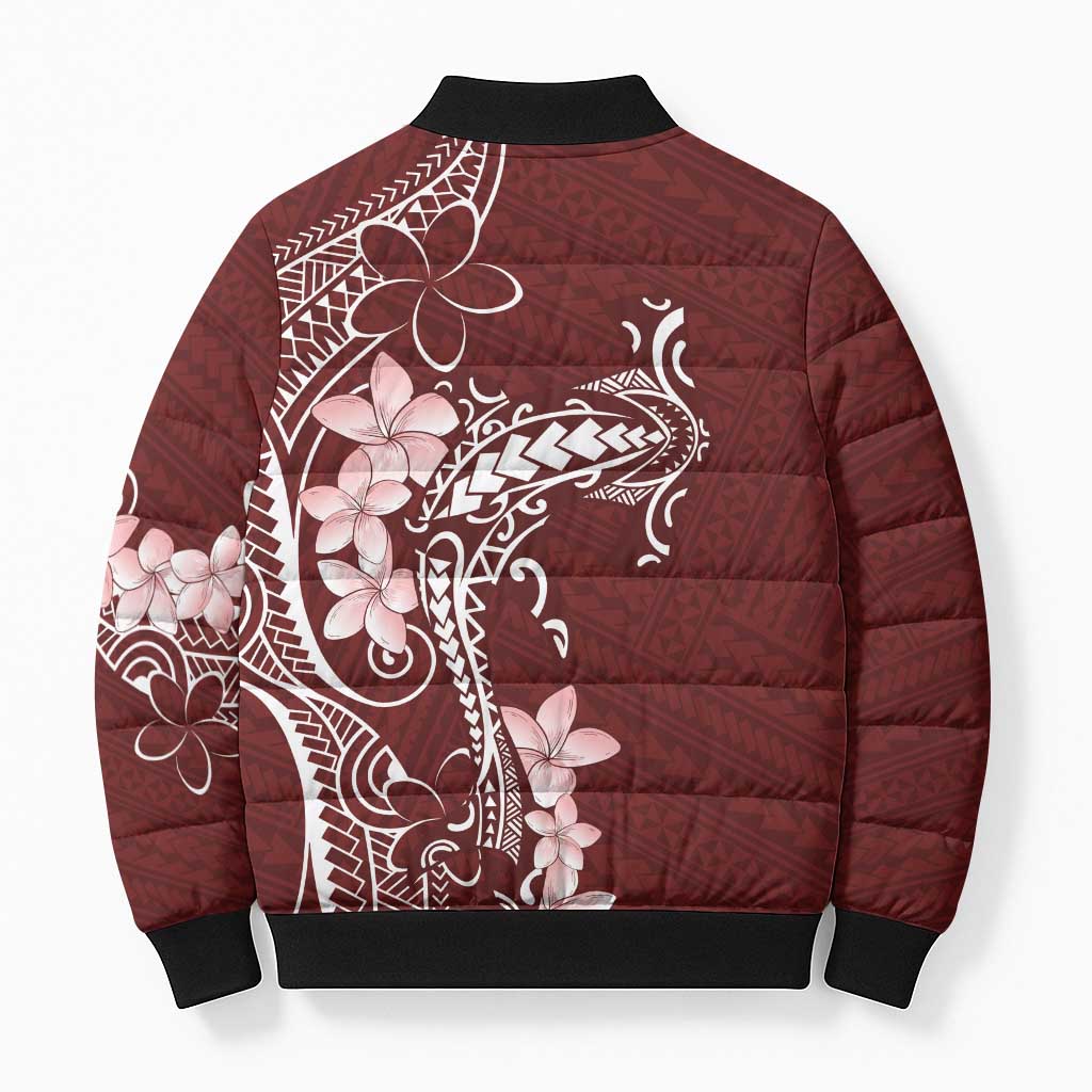 Oxblood Hawaii Bomber Puffer Jacket Hammerhead Shark Tattoo Curve Polynesian - Polynesian Pride