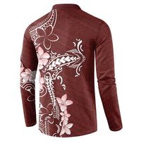 Oxblood Hawaii Button Sweatshirt Hammerhead Shark Tattoo Curve Polynesian - Polynesian Pride