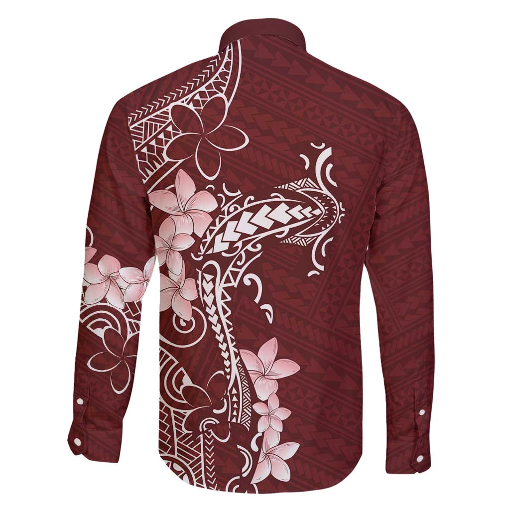 Oxblood Hawaii Family Matching Long Sleeve Bodycon Dress and Hawaiian Shirt Hammerhead Shark Tattoo Curve Polynesian - Polynesian Pride