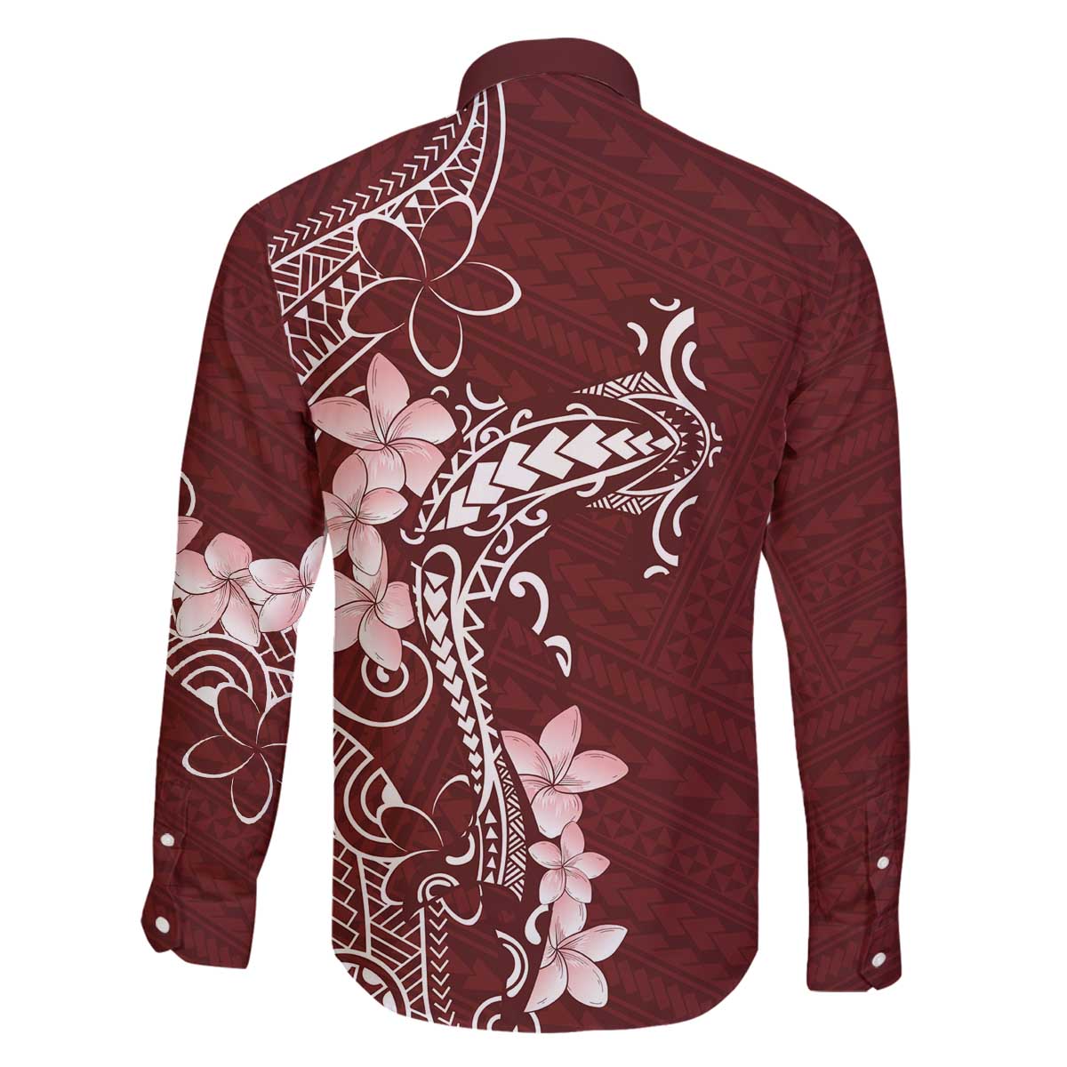 Oxblood Hawaii Family Matching Off The Shoulder Long Sleeve Dress and Hawaiian Shirt Hammerhead Shark Tattoo Curve Polynesian - Polynesian Pride