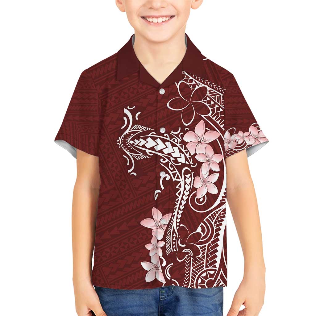 Oxblood Hawaii Family Matching Off Shoulder Maxi Dress and Hawaiian Shirt Hammerhead Shark Tattoo Curve Polynesian - Polynesian Pride