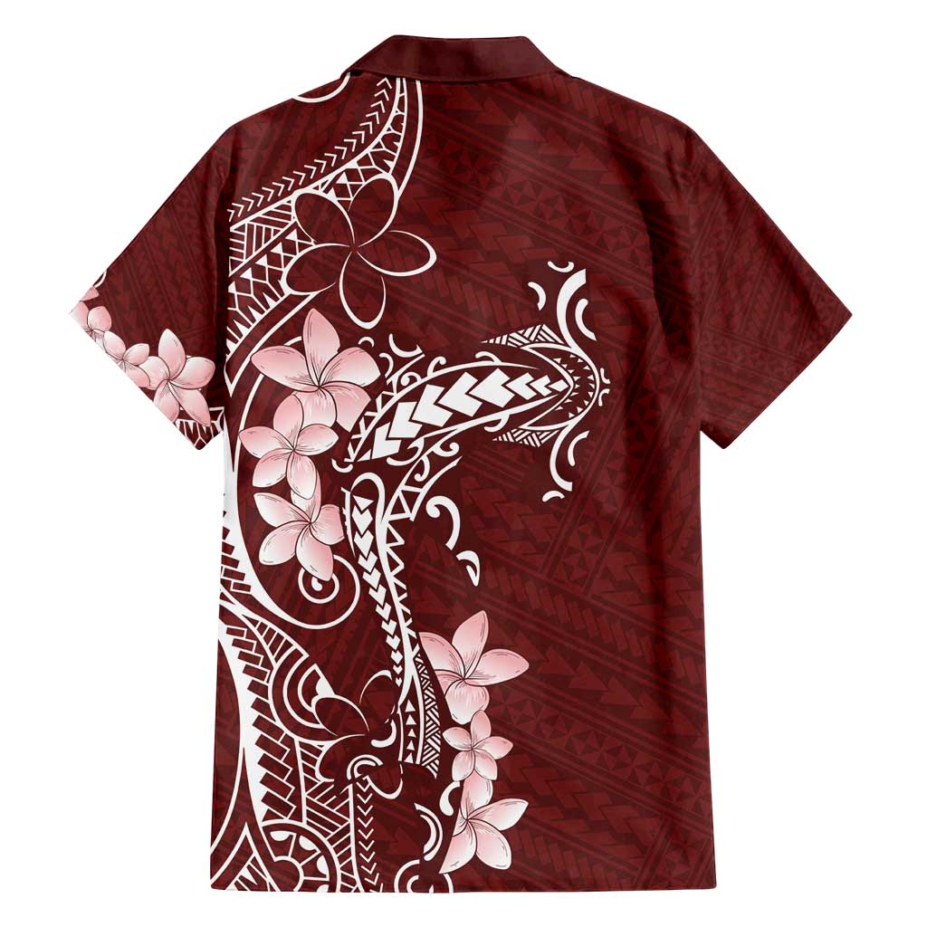 Oxblood Hawaii Family Matching Off Shoulder Short Dress and Hawaiian Shirt Hammerhead Shark Tattoo Curve Polynesian - Polynesian Pride