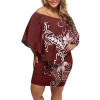 Oxblood Hawaii Family Matching Off Shoulder Short Dress and Hawaiian Shirt Hammerhead Shark Tattoo Curve Polynesian - Polynesian Pride